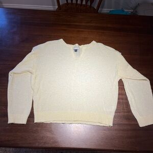 American Eagle So Soft Notch Neck Women’s Light Yellow Knit Sweater